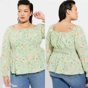 Torrid Cotton Clip Dot Blouson Sleeve Smocked Top